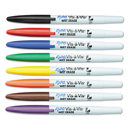 Expo Vis-à-Vis Wet Erase Marker, Fine Bullet Tip, Assorted Colors, PK8 16078